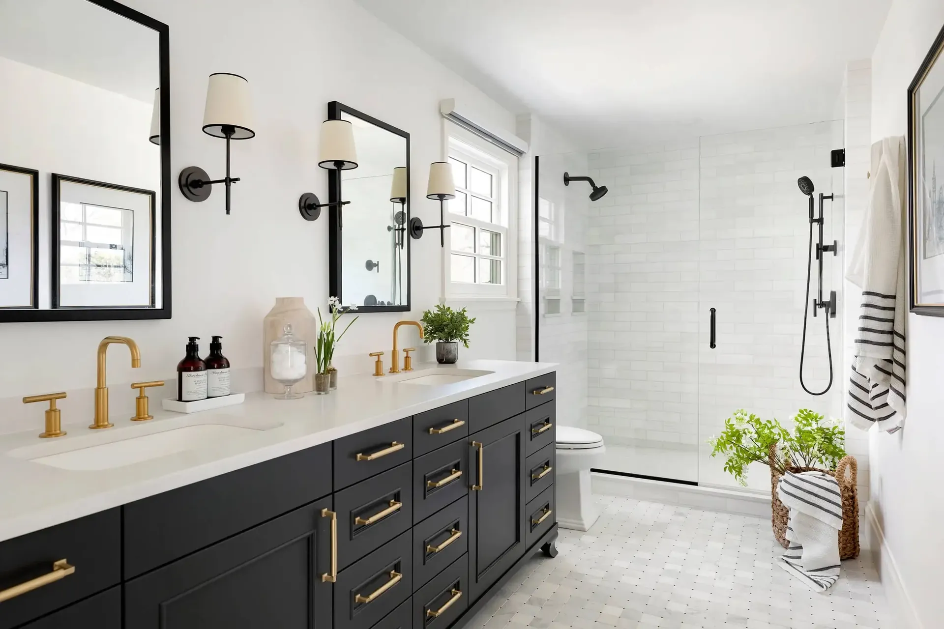 Remodeled bathroom with walk-in shower