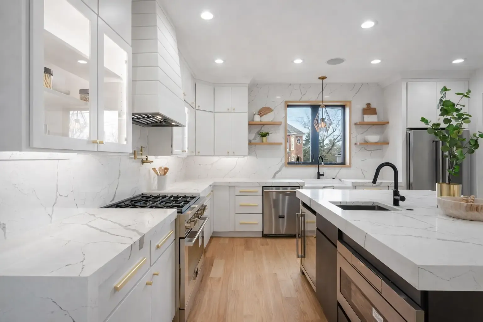 Kitchen remodel with marble-look quartz