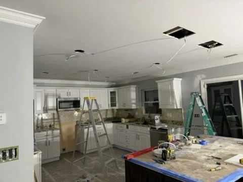 Countertops are templated after the cabinets go in — plan for a few days without them.