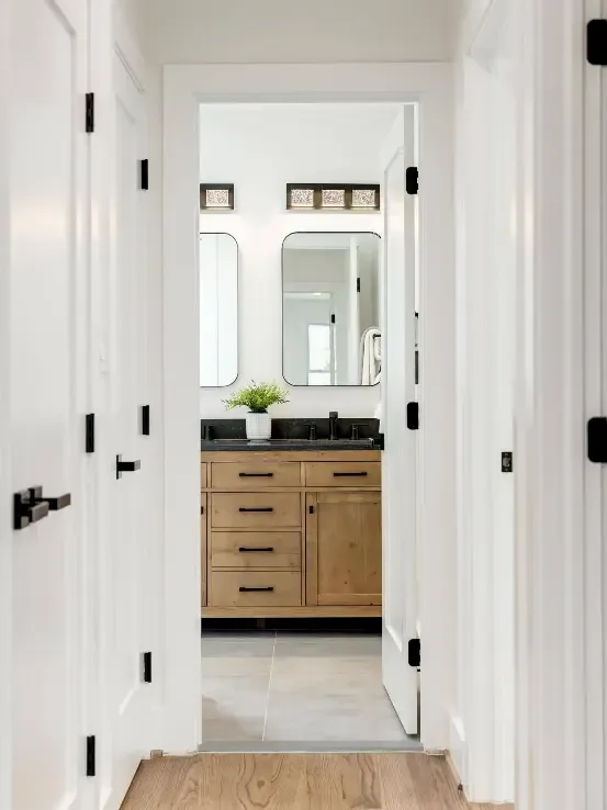 Renovated hallway and bathroom