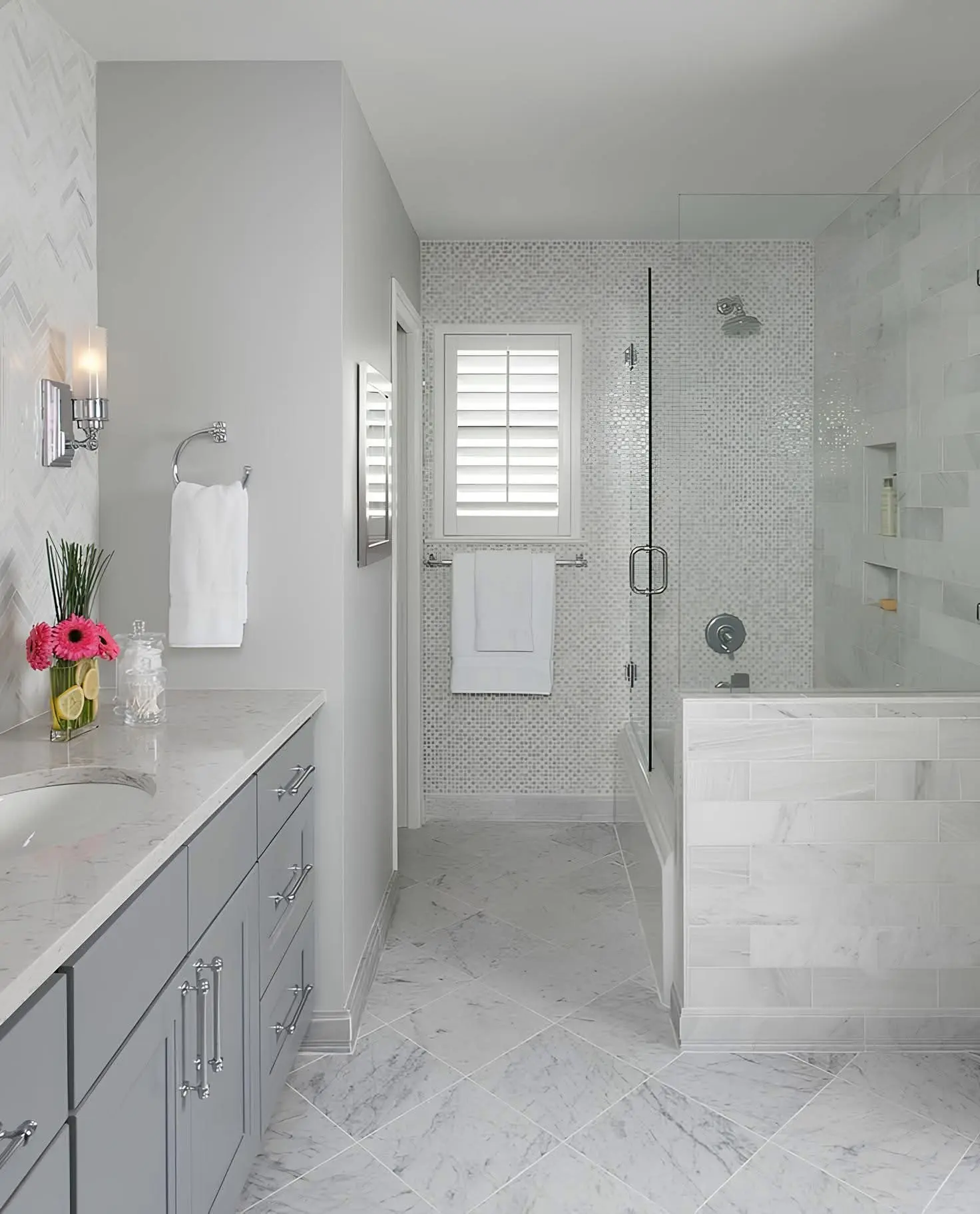 Modern bathroom with glass shower enclosure in Charlotte