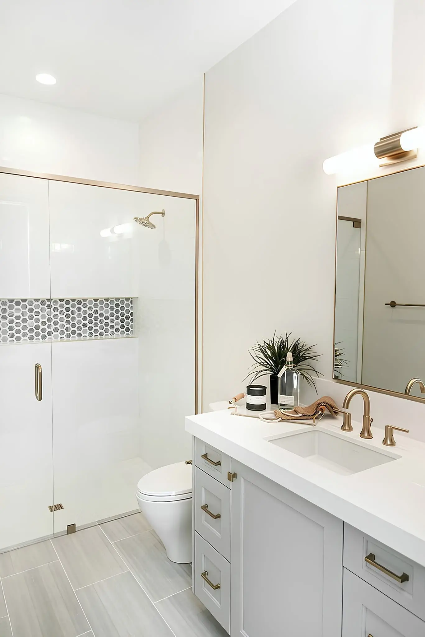 Elegant white bathroom remodel with updated fixtures