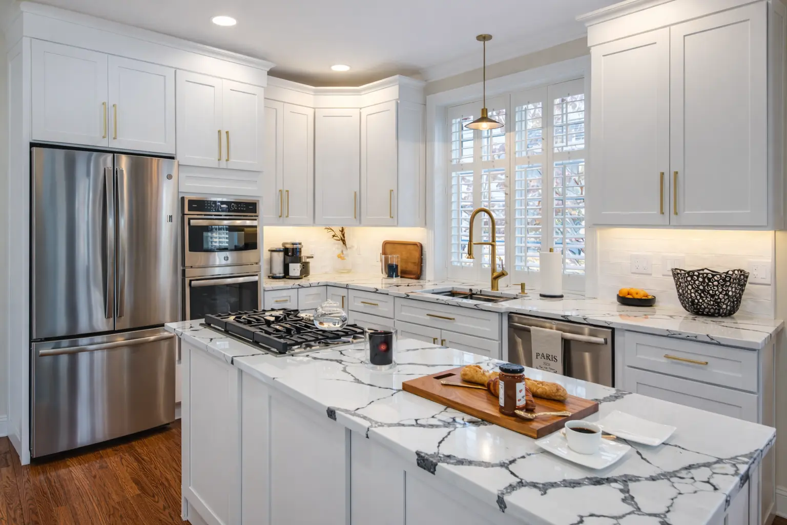 Modern kitchen remodeling in Concord NC with marble countertops