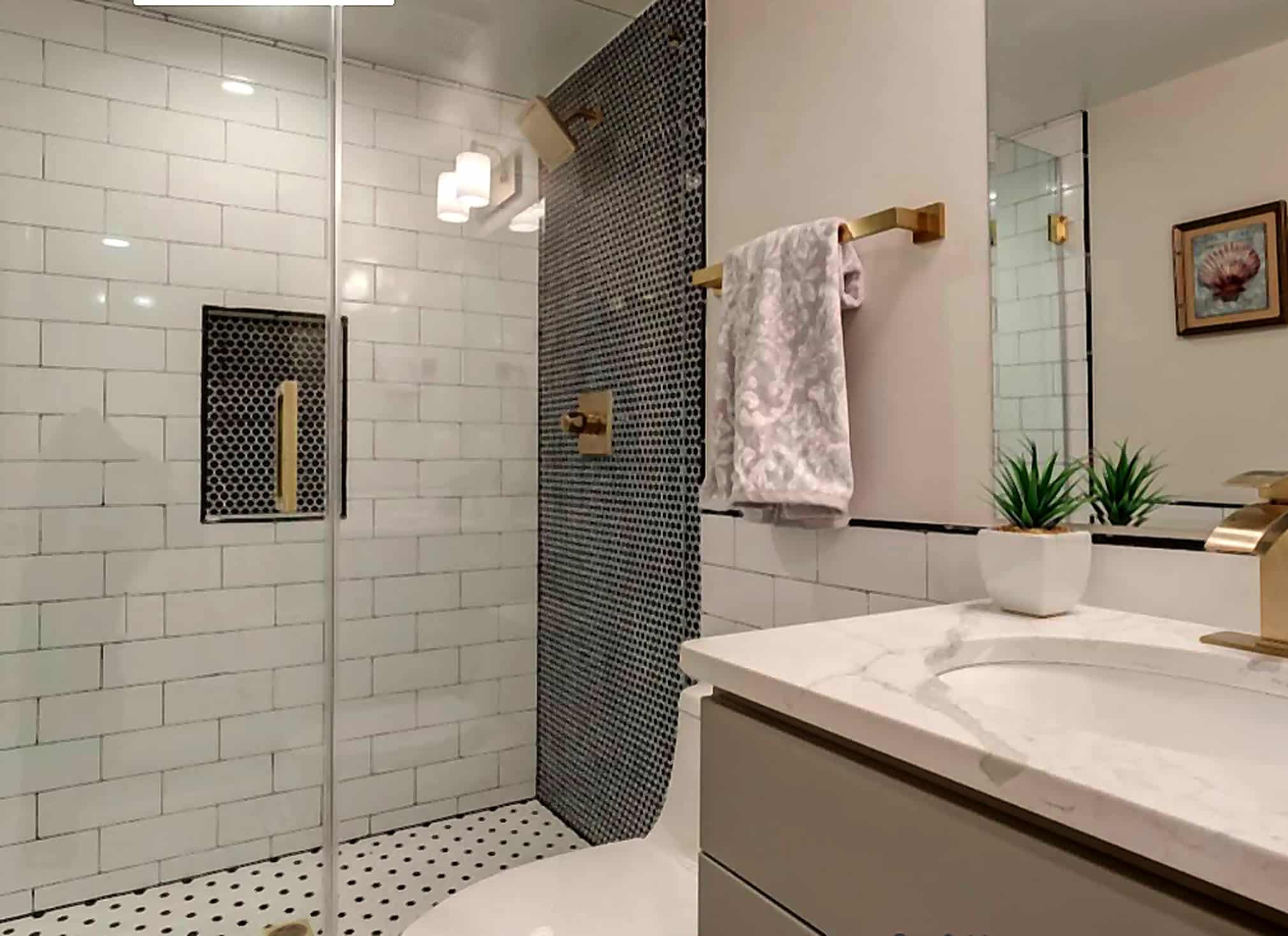 modern bathroom remodel with tile shower in Charlotte NC