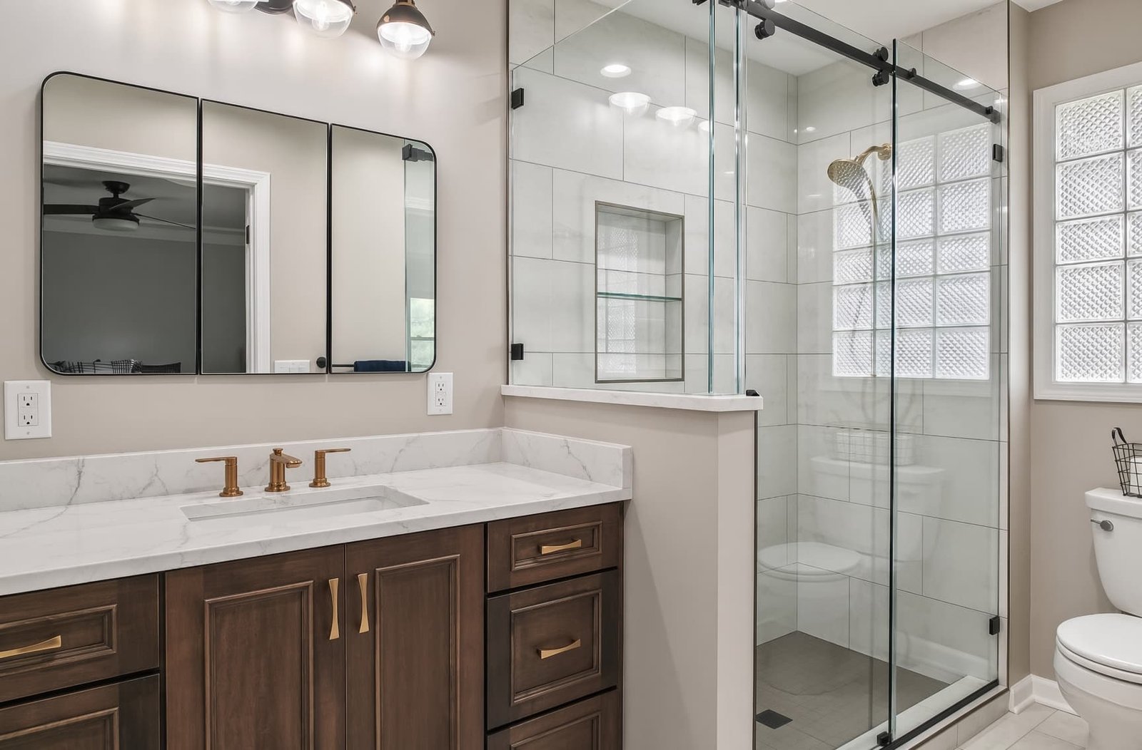 bathroom remodel huntersville nc — vanity sliding glass shower
