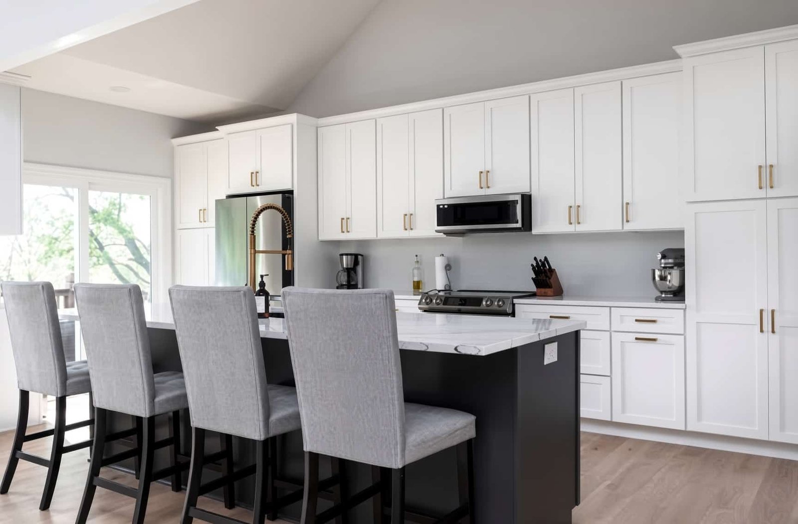kitchen remodel huntersville nc — white cabinets gray stools starlights renovations